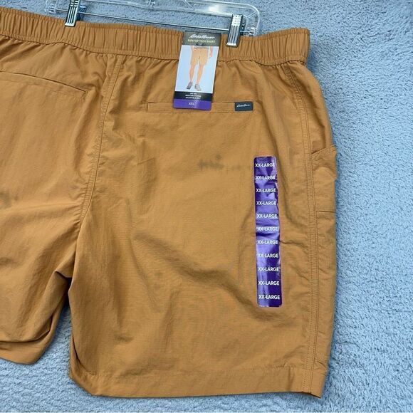 Eddie Bauer Rip Stop Tech Shorts Mens Beige Cargo Elastic Waist Hiking Outdoor - Picture 6 of 16